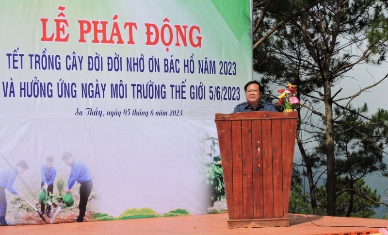 Đồng chí Lê Ngọc Tuấn - Phó Bí thư Tỉnh ủy, Chủ tịch UBND tỉnh phát biểu tại buổi lễ