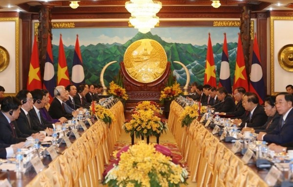 Tổng Bí thư, Chủ tịch nước Nguyễn Phú Trọng hội đàm với Tổng Bí thư, Chủ tịch nước Lào Bounnhang Vorachith. Ảnh: TTXVN