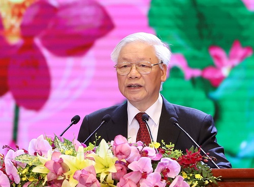 Tổng Bí thư, Chủ tịch nước Nguyễn Phú Trọng phát biểu tại Lễ Kỷ niệm. Ảnh VGP/Nhật Bắc