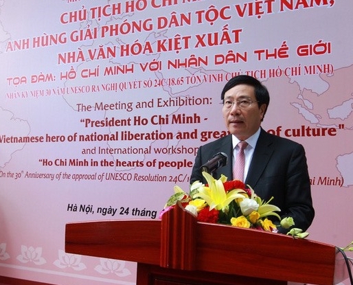 Ủy viên Bộ Chính trị, Phó Thủ tướng Thường trực Chính phủ Phạm Bình Minh phát biểu tại lễ kỷ niệm. (Ảnh: TA)